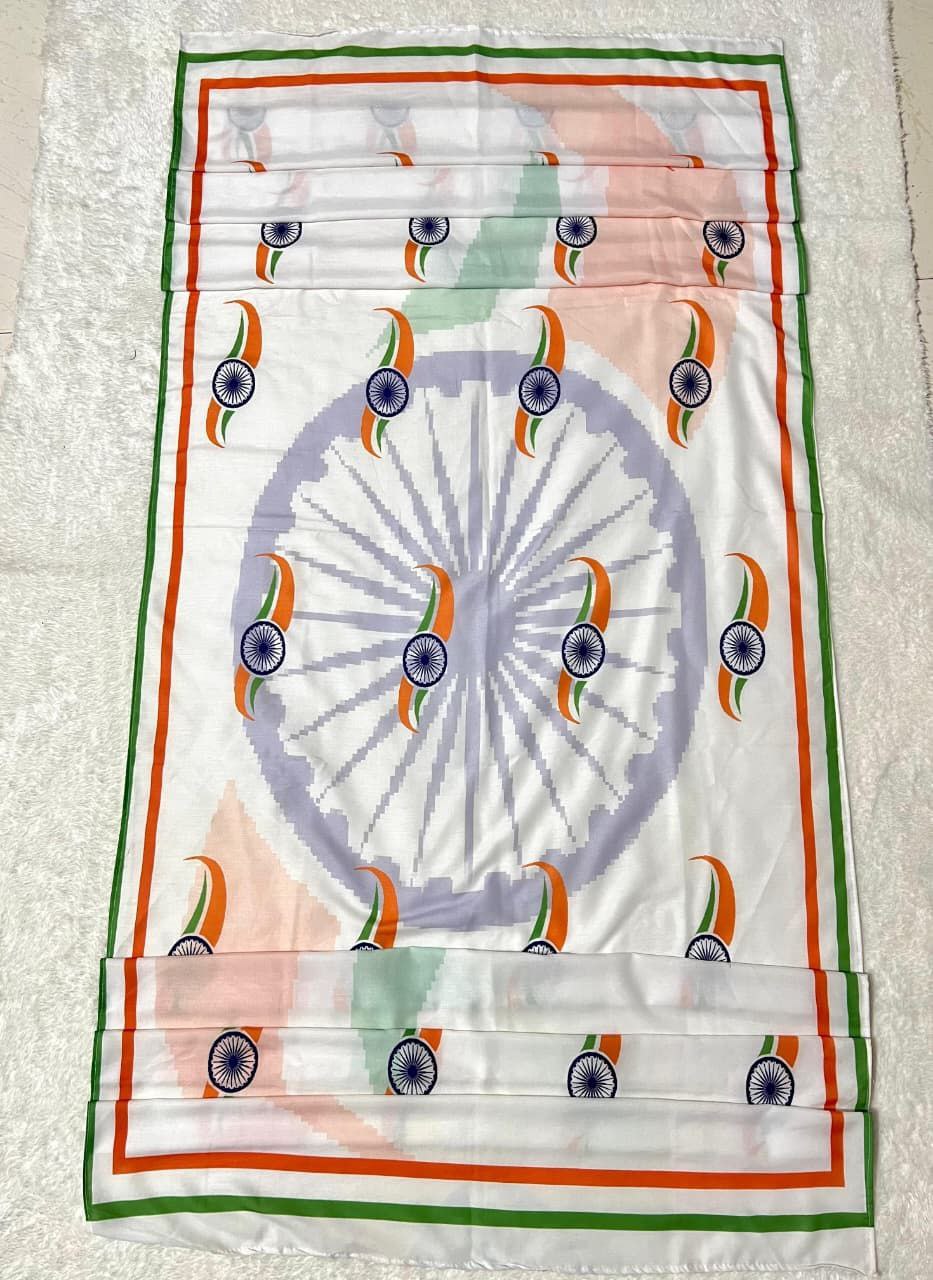 Republic Day Indian Women White Kurta with Tiranga Dupatta