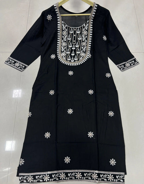 Load image into Gallery viewer, Women&#39;s Black Designer Embroidery Kurti mahezon
