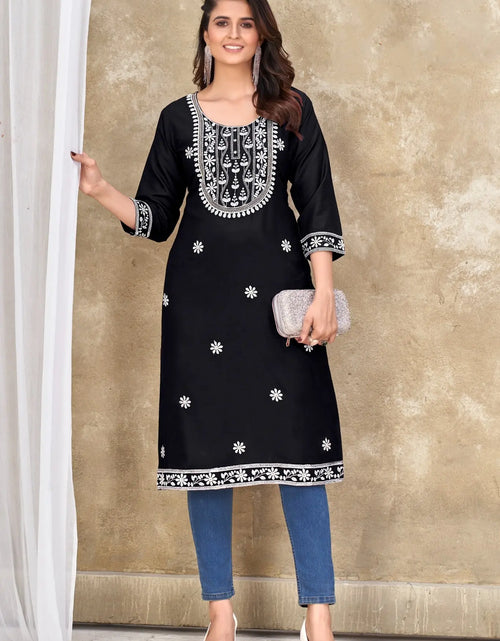 Load image into Gallery viewer, Women&#39;s Black Designer Embroidery Kurti mahezon
