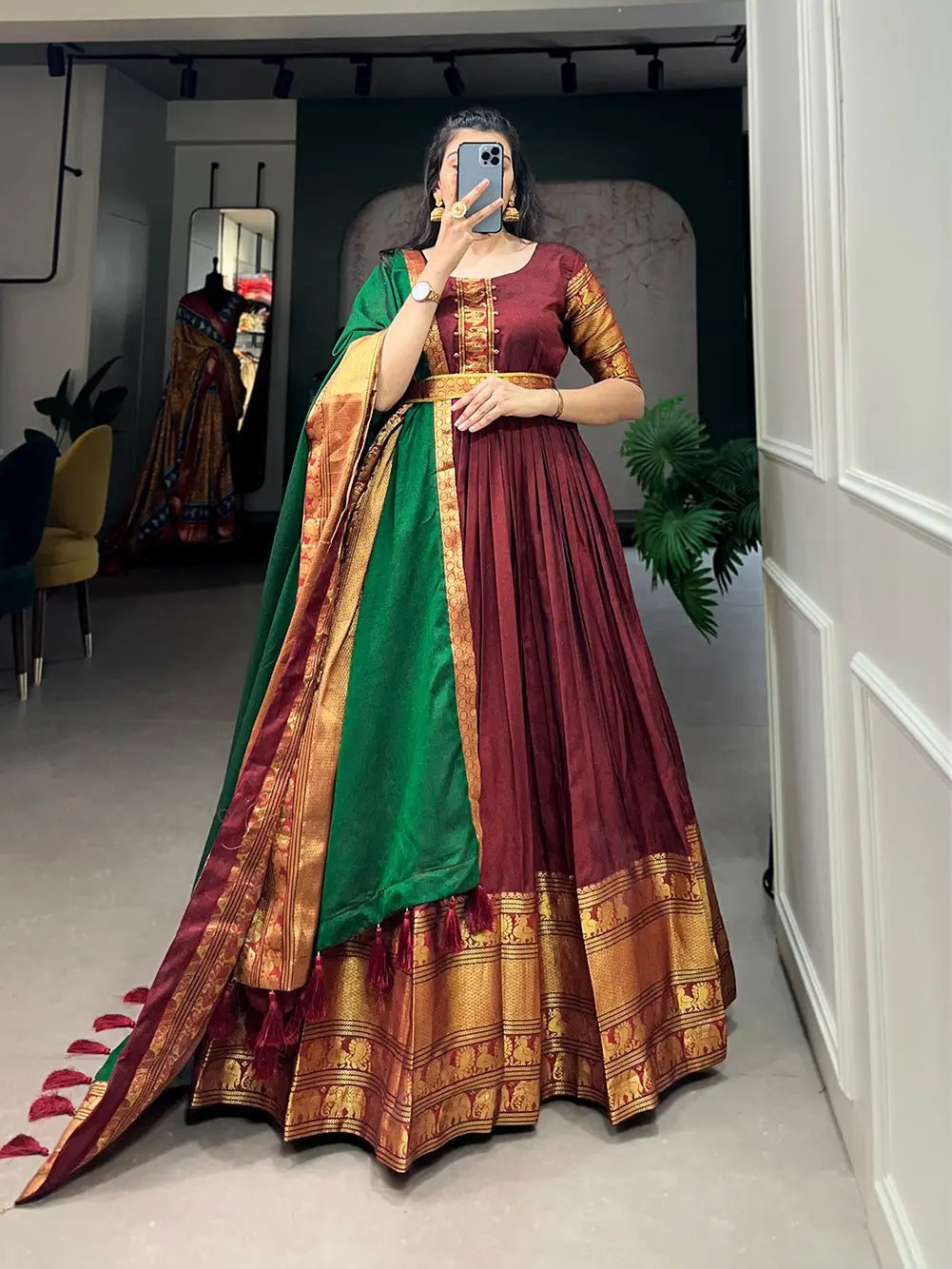 Women's Ethnic Wedding Wear Gown with Dupatta Set mahezon