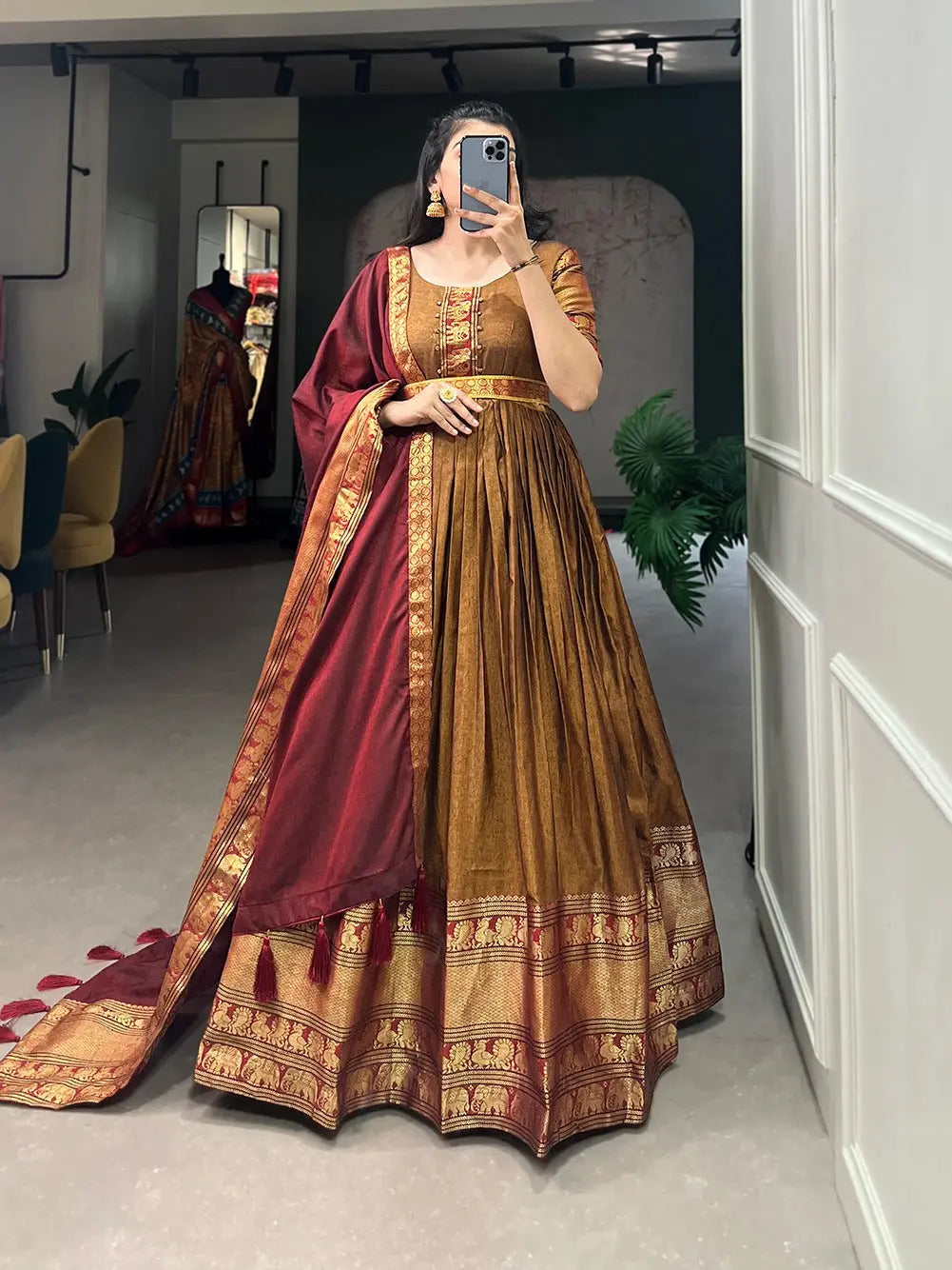 Women's Ethnic Wedding Wear Gown with Dupatta Set mahezon