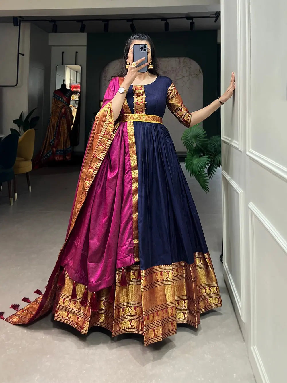 Women's Ethnic Wedding Wear Gown with Dupatta Set mahezon