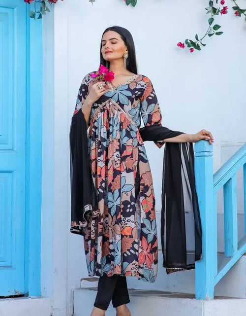 Load image into Gallery viewer, Women&#39;s Floral Designer Alia Cut Kurta Pant Dupatta Suit mahezon
