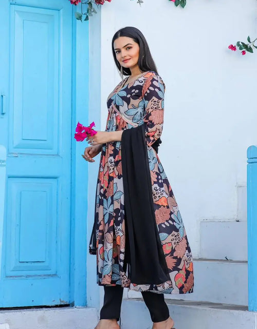 Load image into Gallery viewer, Women&#39;s Floral Designer Alia Cut Kurta Pant Dupatta Suit mahezon
