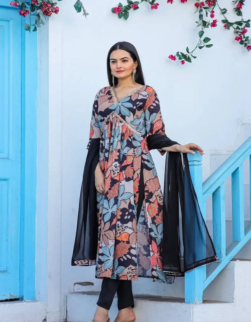 Load image into Gallery viewer, Women&#39;s Floral Designer Alia Cut Kurta Pant Dupatta Suit mahezon
