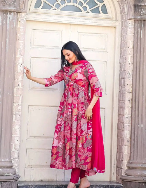 Load image into Gallery viewer, Women&#39;s Floral Pink Designer Alia Cut Kurta Pant Dupatta Suit mahezon
