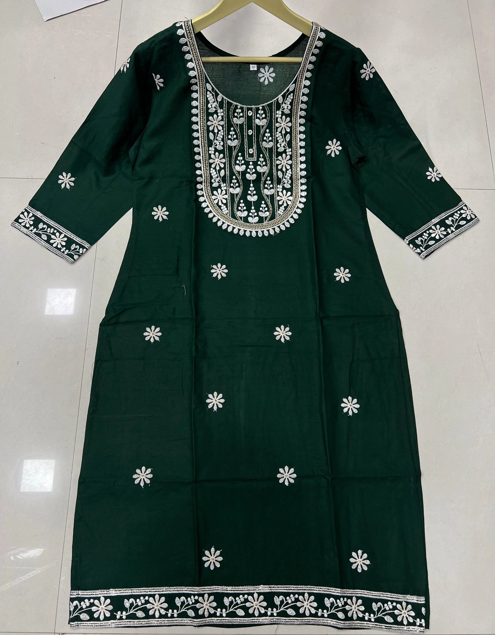 Women's Green Designer Embroidery Kurti mahezon