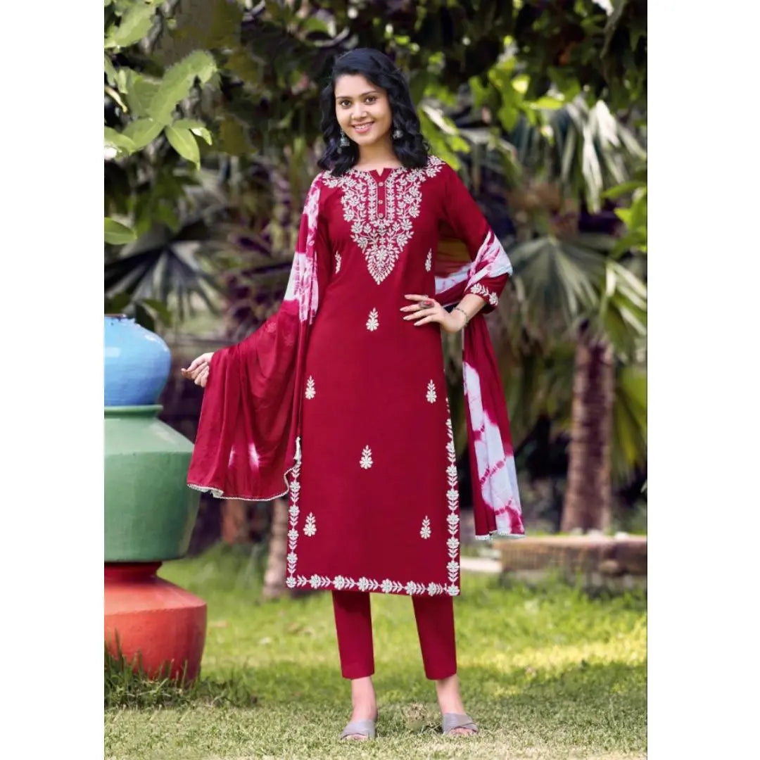 Women's Lucknow Kurta Pant Dupatta Set mahezon