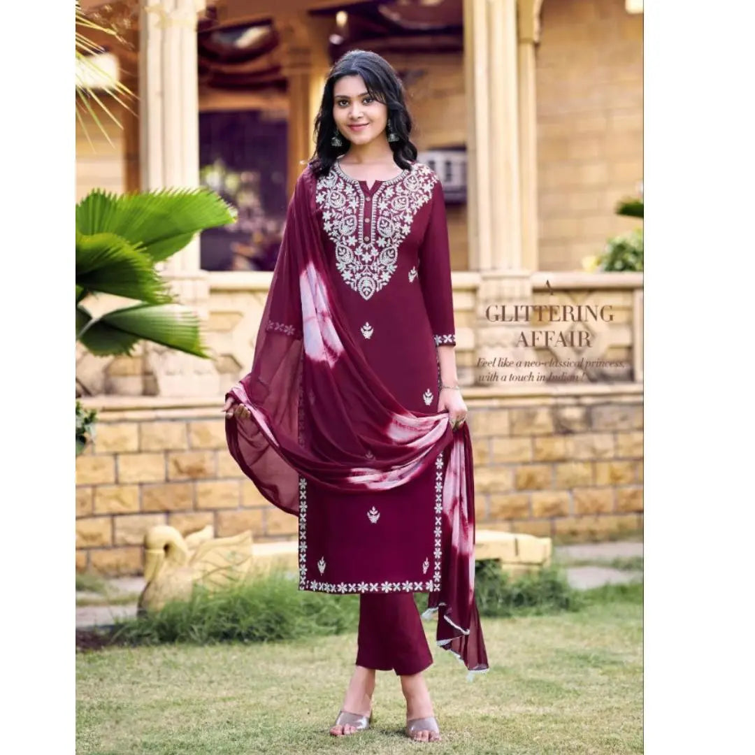 Women's Lucknow Kurta Pant Dupatta Set mahezon