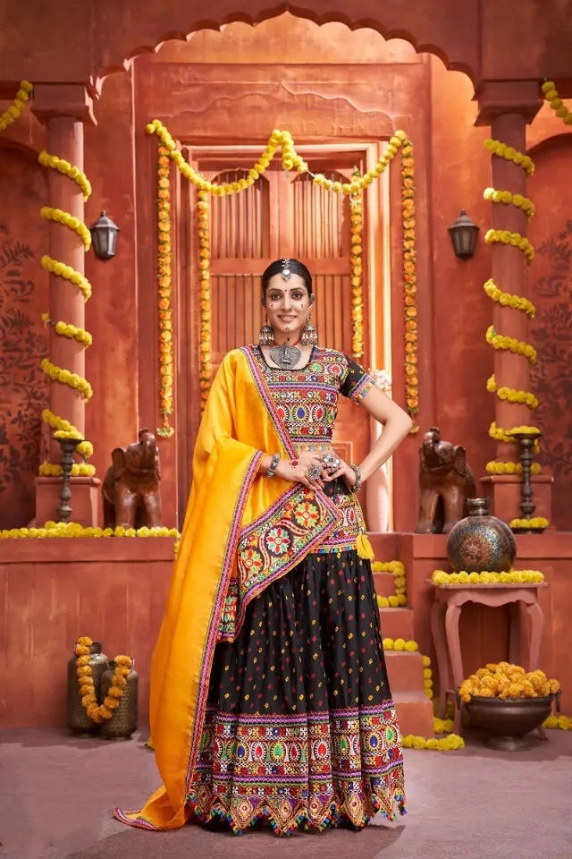 Women's Traditional Black Navratri Lehenga Choli Dupatta Set mahezon