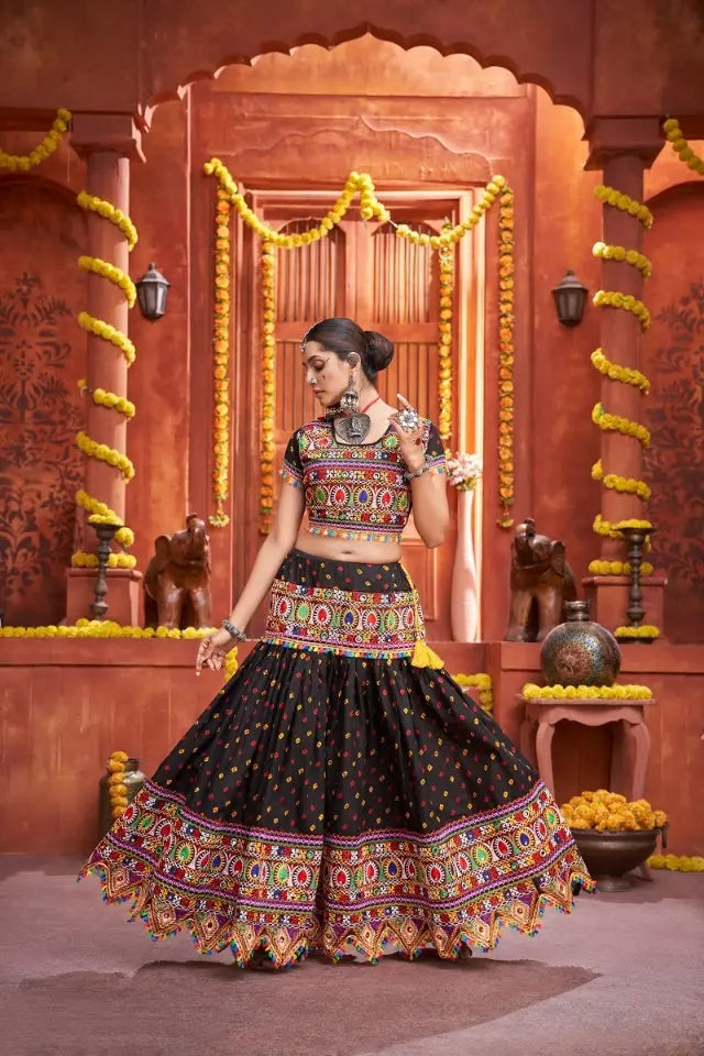 Women's Traditional Black Navratri Lehenga Choli Dupatta Set mahezon