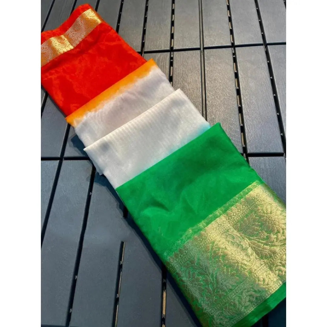 Women's Tricolour Organza Saree mahezon