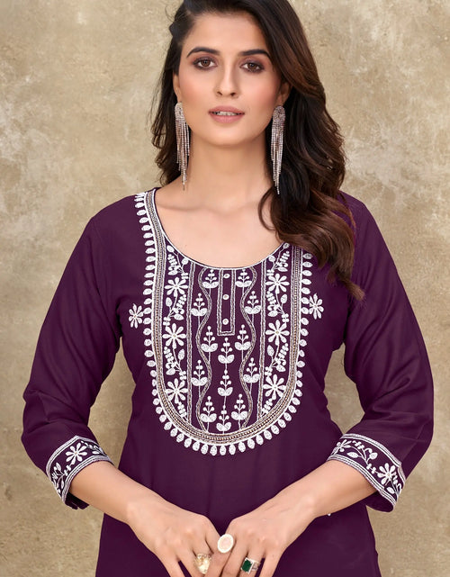 Load image into Gallery viewer, Women&#39;s Wine Designer Embroidery Kurti mahezon
