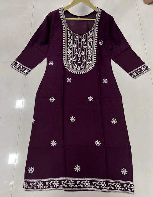 Load image into Gallery viewer, Women&#39;s Wine Designer Embroidery Kurti mahezon
