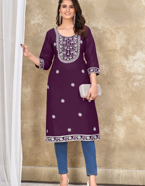 Load image into Gallery viewer, Women&#39;s Wine Designer Embroidery Kurti mahezon
