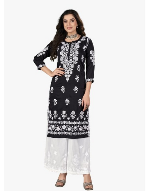 Load image into Gallery viewer, Women&#39;s Black Embroidery Chikankari Kurti Palazzo set mahezon
