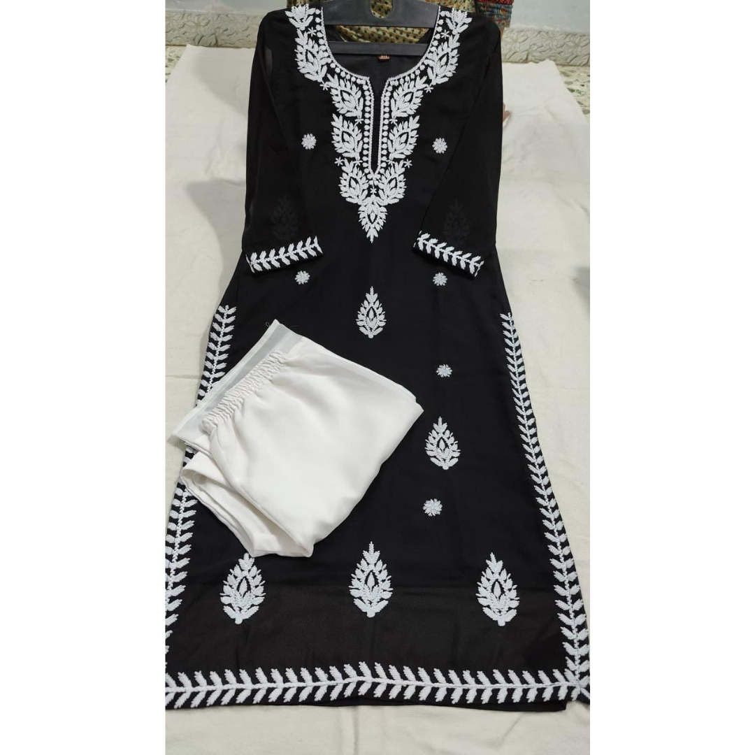 Women's Black Georgette Lucknowi Chikankari Kurta Palazzo Set (Copy) mahezon