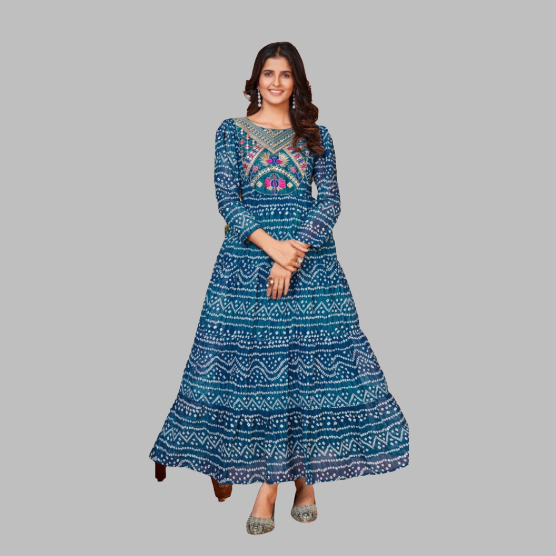 Women's Blue Leheriya Gown Party Wear mahezon