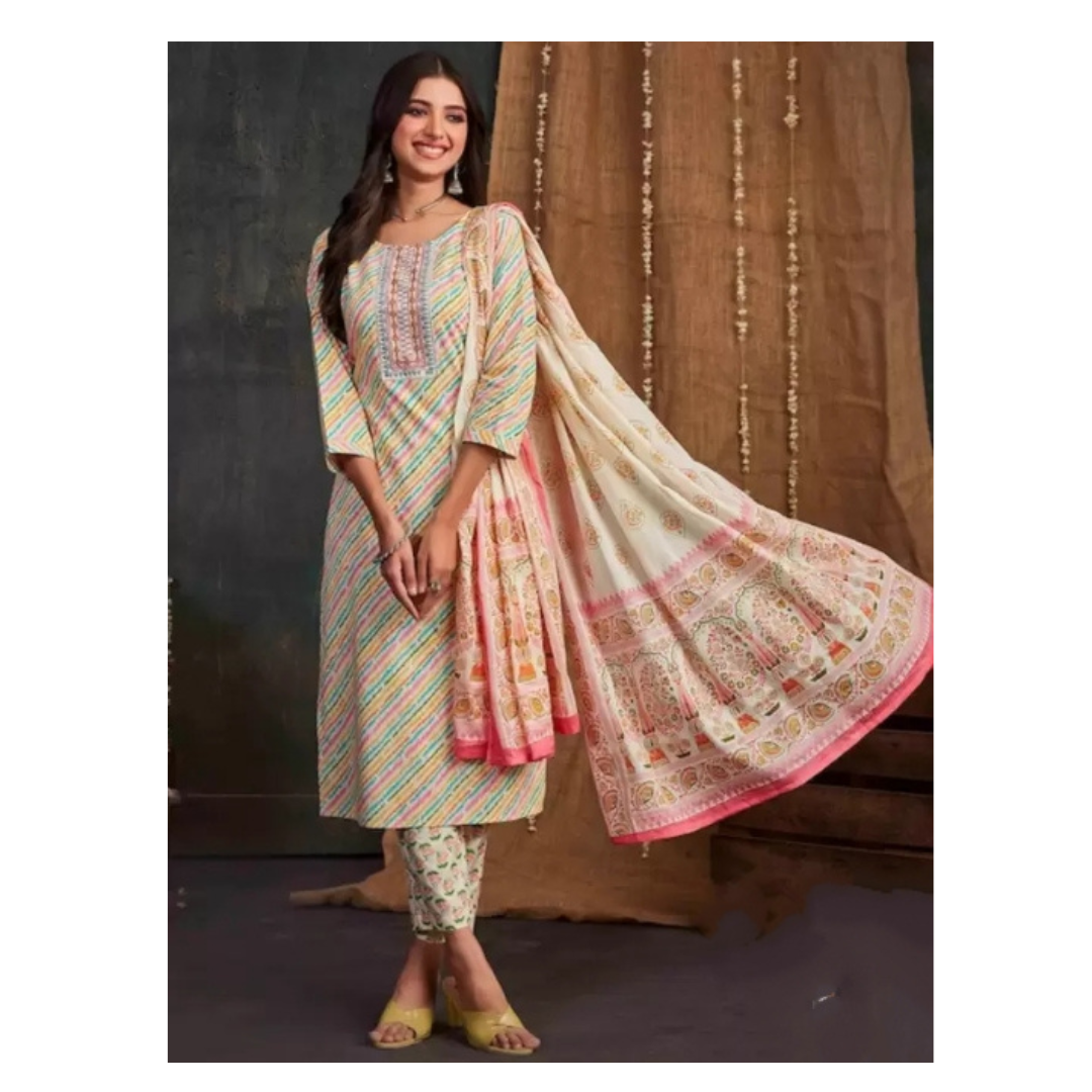 Women's Cotton Designer Leheriya Kurta Suit mahezon