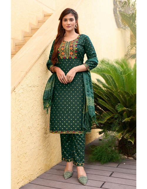 Load image into Gallery viewer, Women&#39;s Designer Green Embroidery Kurta Pant Dupatta Set Party Wear mahezon
