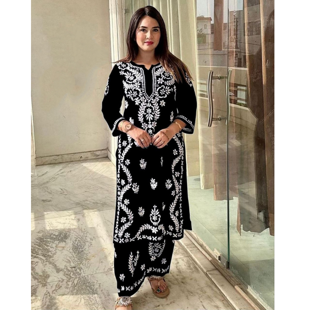 Women's Lucknowi Black Embroidery Kurta Pant set for Wedding and Raksha bandhan mahezon