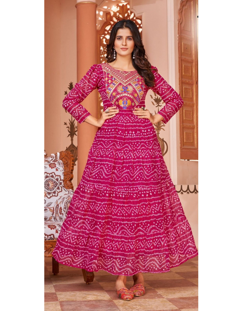 Load image into Gallery viewer, Women&#39;s Pink Leheriya Gown Party Wear mahezon
