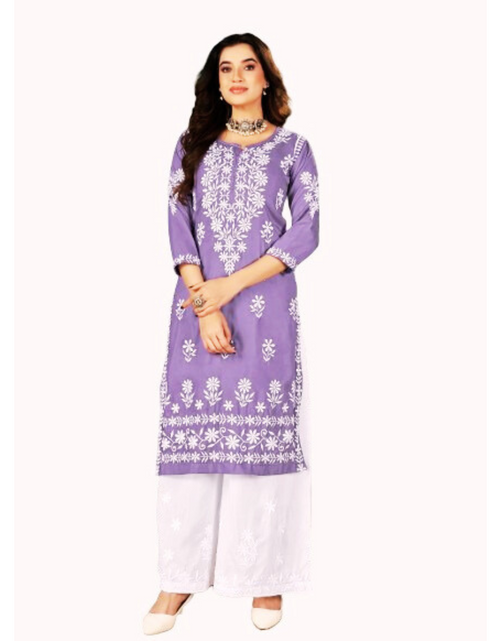 Load image into Gallery viewer, Women&#39;s Purple Embroidery Chikankari Kurti Palazzo set mahezon
