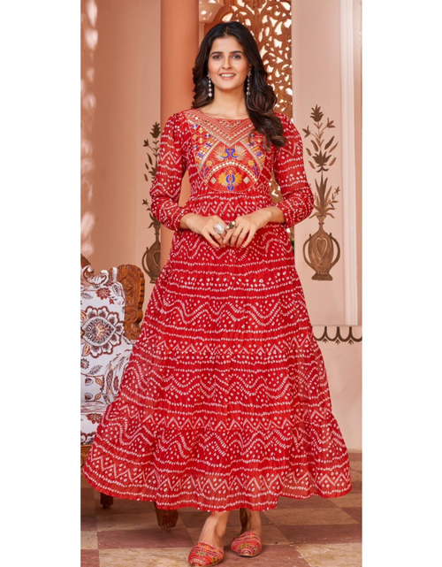 Load image into Gallery viewer, Women&#39;s Red Leheriya Gown Party Wear mahezon
