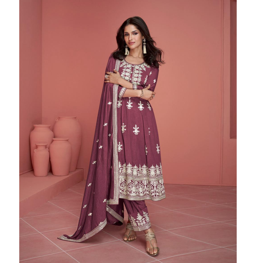 Women's Traditional Purple Party wear Kurta Pant Dupatta Suit mahezon