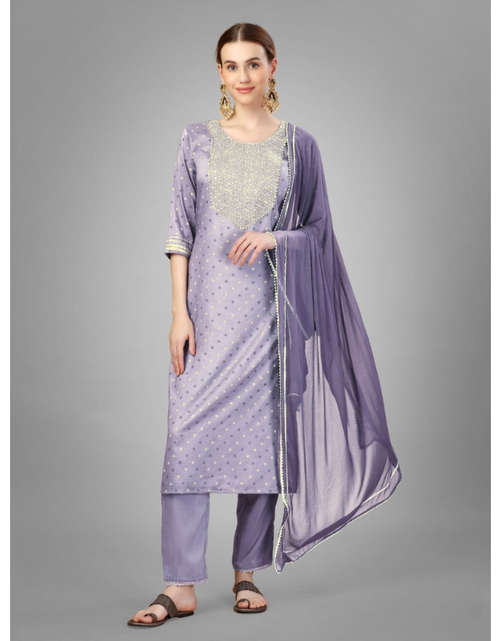Load image into Gallery viewer, Women&#39;s Fancy Embroidery Sequence  Silk Kurti Pant with Dupatta set mahezon
