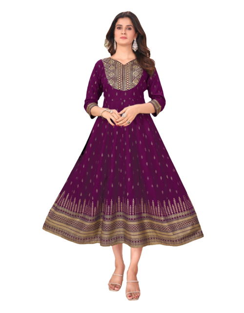 Load image into Gallery viewer, Women&#39;s  Wine Party Wear Embroidery Anarkali Gown
