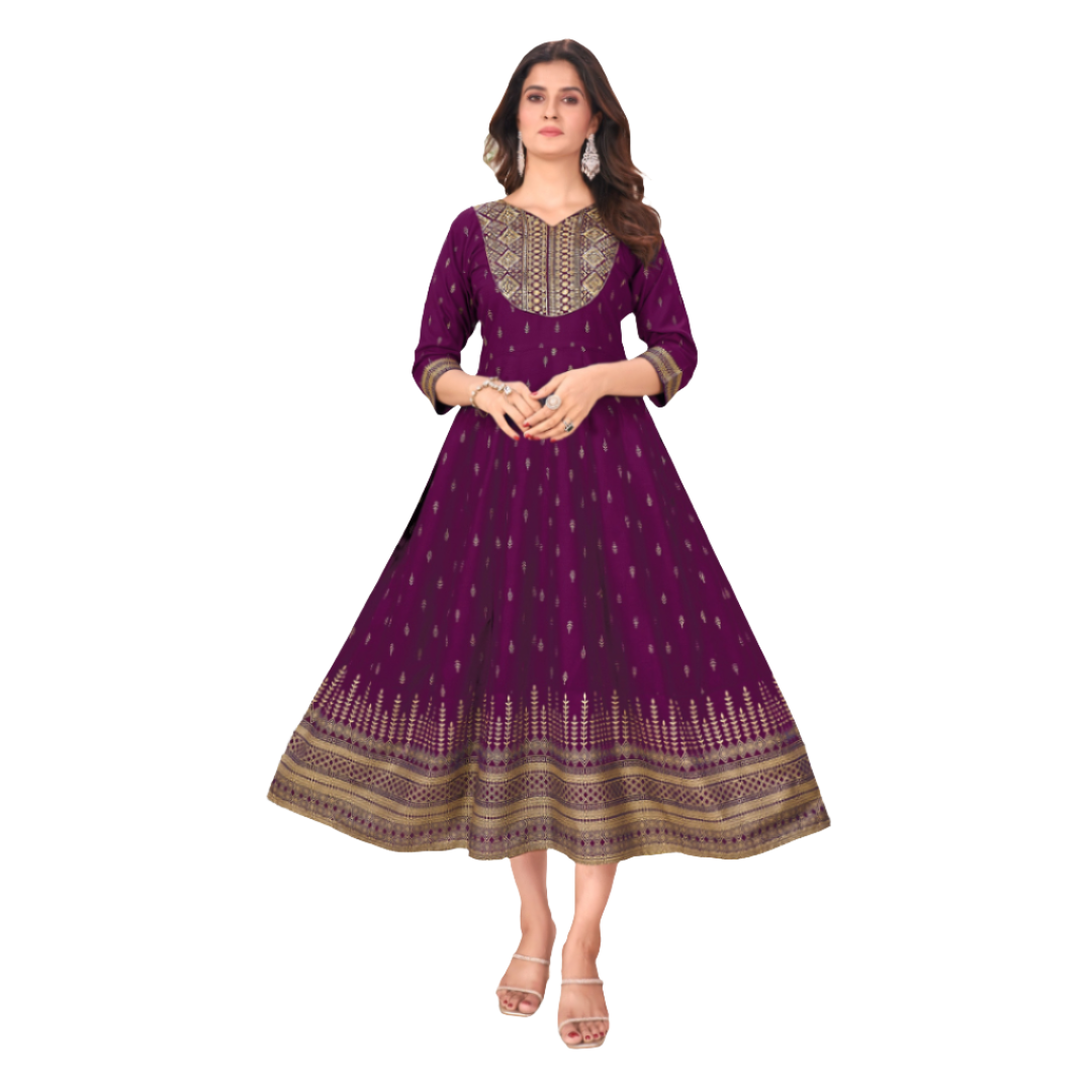 Women's  Wine Party Wear Embroidery Anarkali Gown