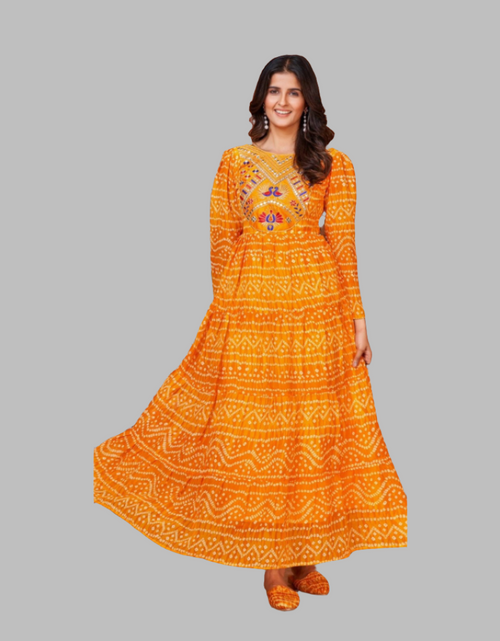 Load image into Gallery viewer, Women&#39;s Yellow Leheriya Gown Party Wear mahezon
