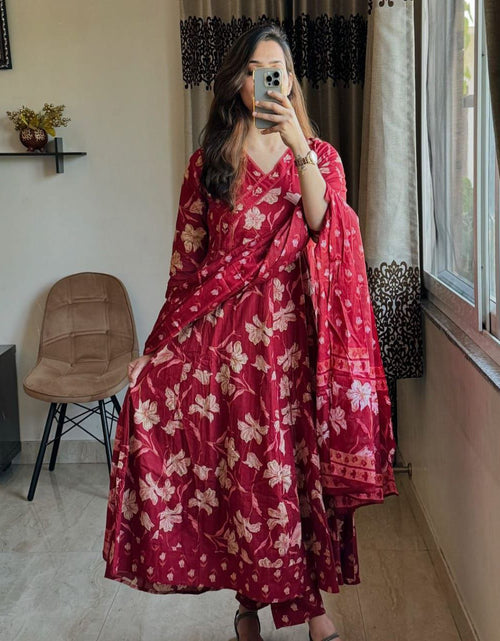 Load image into Gallery viewer, Women&#39;s Anarkali Red Kurta Pant with Dupatta Suit mahezon
