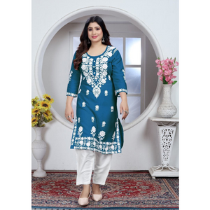 Women's Embroidery Chikankari Kurta Pant Set mahezon
