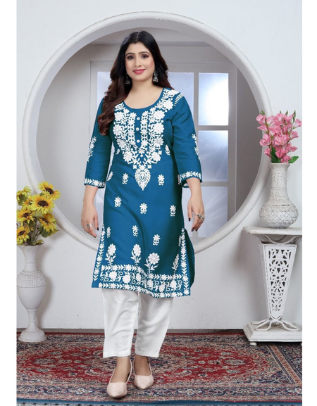 Women's Embroidery Chikankari Kurta Pant Set mahezon