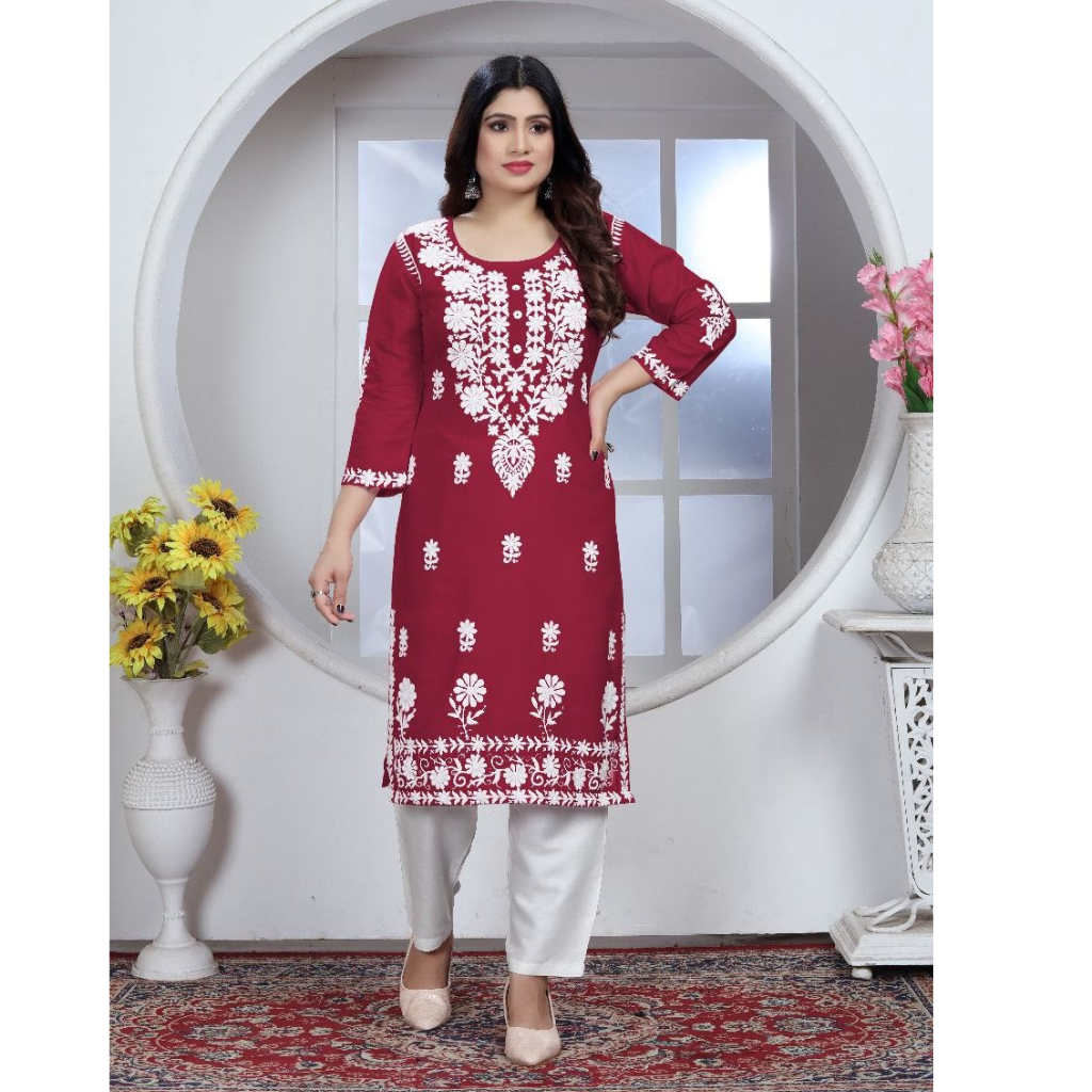 Women's Embroidery Chikankari Kurta Pant Set mahezon