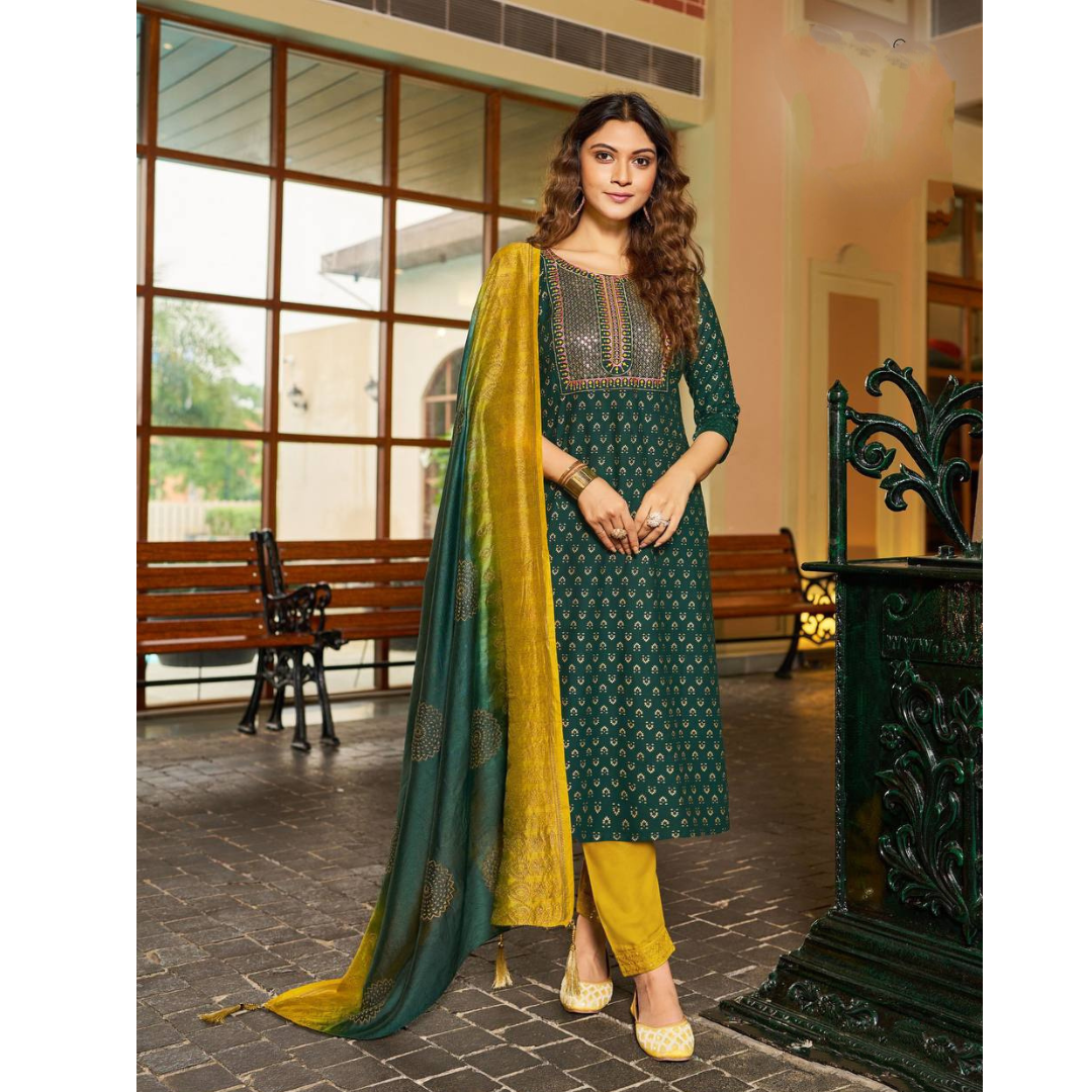 Women's Diwali Kurti Pant Dupatta Suit mahezon