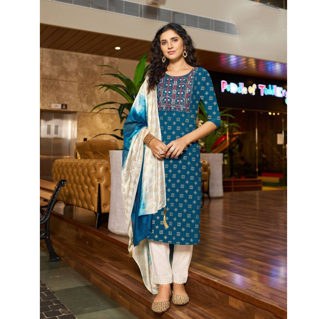 Women's Diwali Kurti Pant Dupatta Suit mahezon