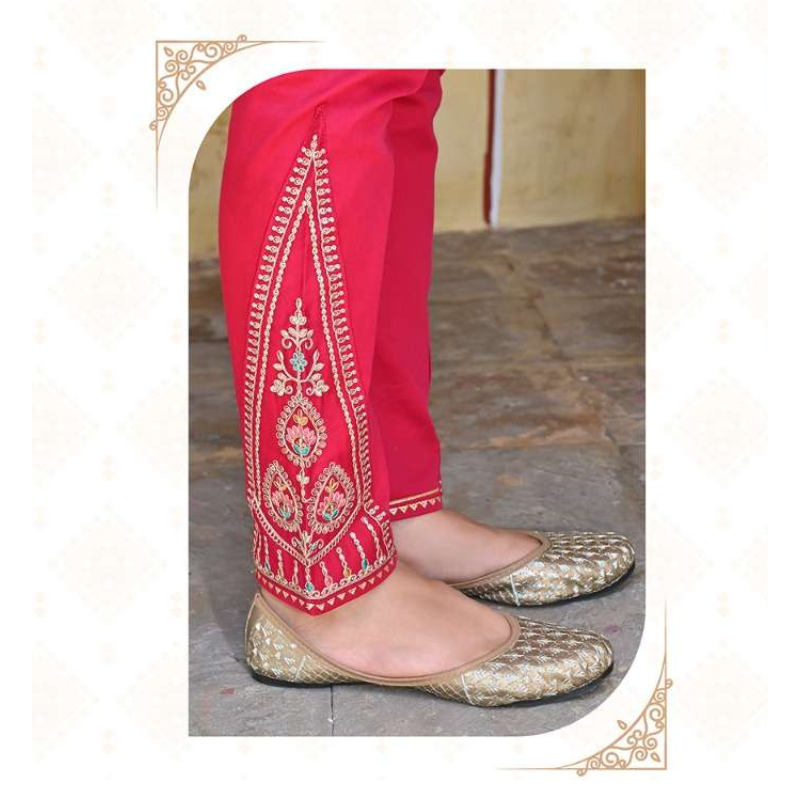 Women's Pink Embroidery Naira Cut Kurti Pant with Dupatta Set