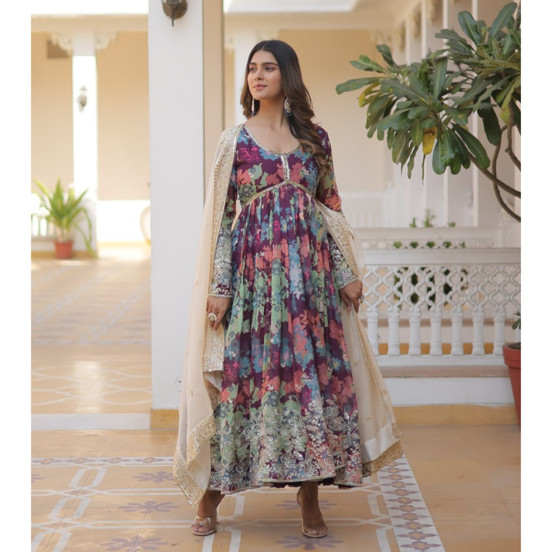 Women's Fancy Embroidery Alia Kurti Pant set with Dupatta Suit mahezon