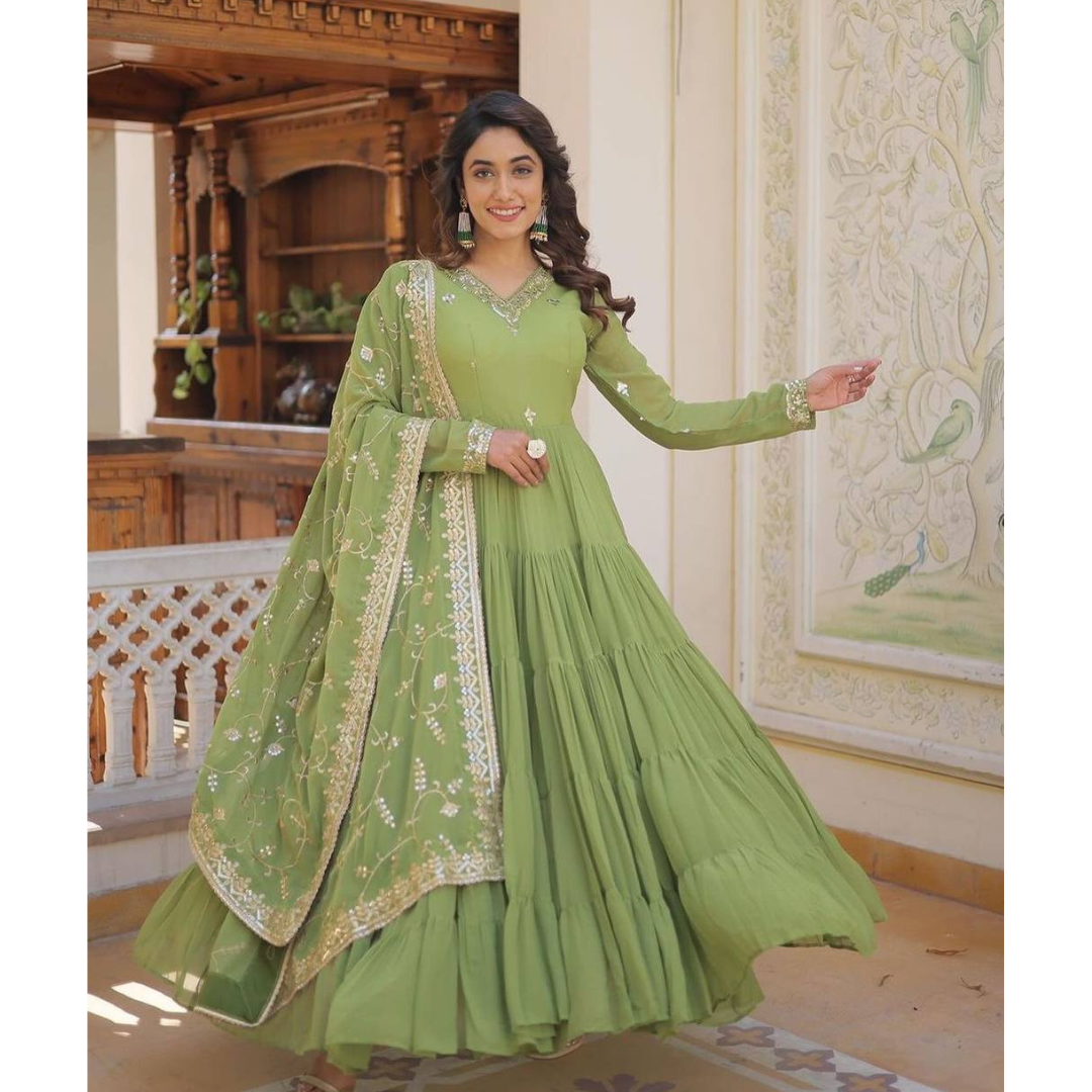 Women's Green Mehendi Party wear Lehenga Choli Dupatta Suit mahezon