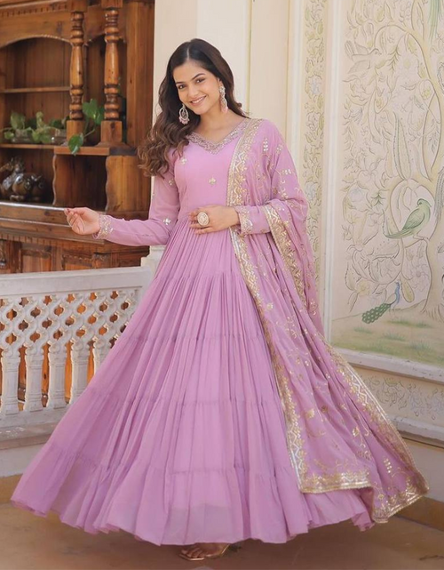 RE - Pink Mulberry Coloured Party Wear Georgette Gown With Dupatta -  Featured Product