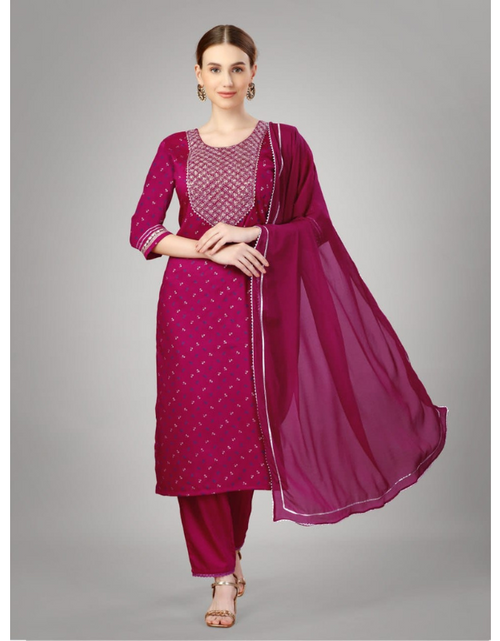 Load image into Gallery viewer, Women&#39;s Embroidery Sequence  Silk Kurti Pant with Dupatta set mahezon
