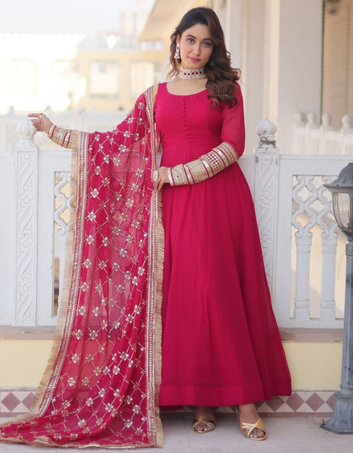 Load image into Gallery viewer, Women&#39;s Pink Sequin Weddings wear Gowns with Dupatta set
