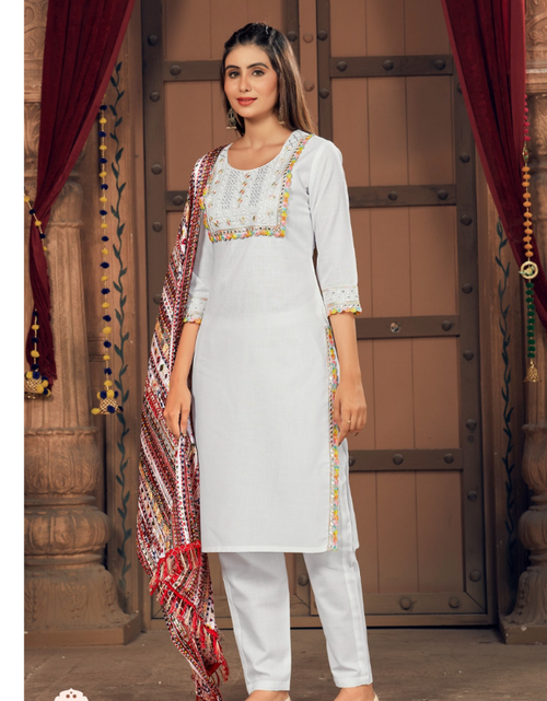Load image into Gallery viewer, Women&#39;s Pure Cotton Embroidery Kurti Pant with Dupatta set mahezon
