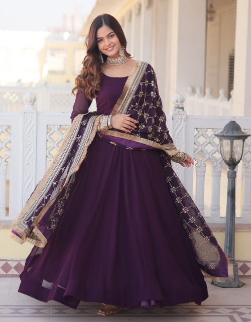 Load image into Gallery viewer, Women&#39;s Wine Sequin Weddings wear Gowns with Dupatta set

