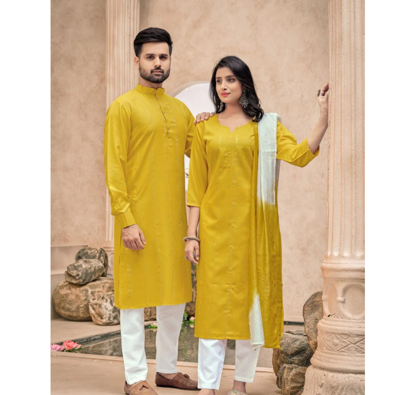 Beautiful Yellow Matching Couple dress for Men and Women 