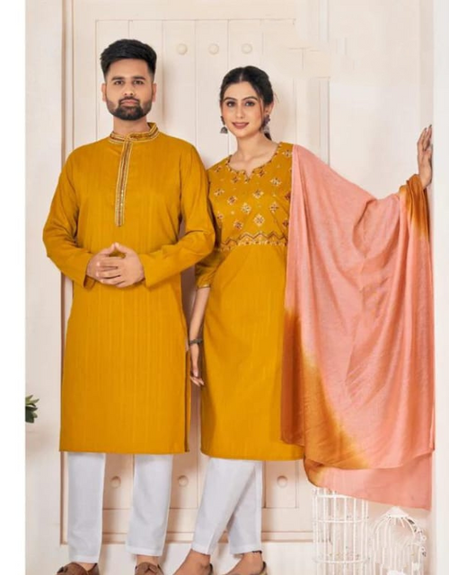 Load image into Gallery viewer, Traditional Yellow Couple Wear Same Matching Outfits Dress mahezon
