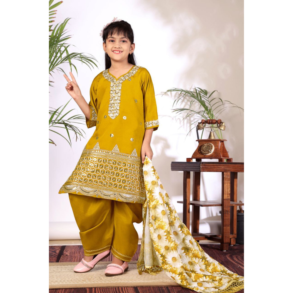 Designer Kid Girls Kurta Pant Dupatta Set mahezon